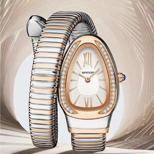 New Elegant Silver and Gold Snake Wrap Watch